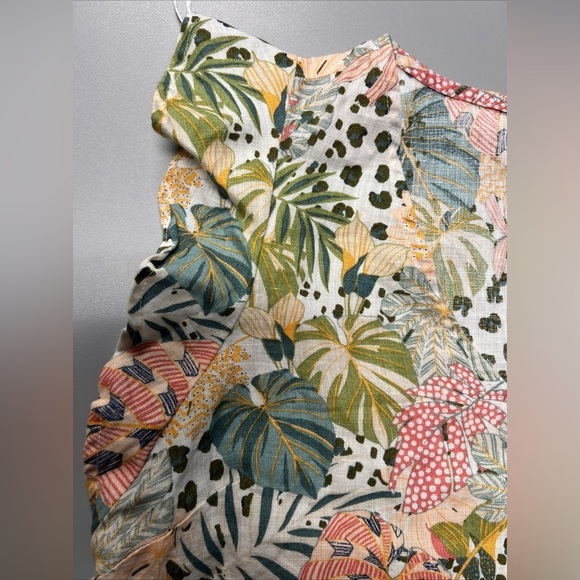 C and C California Dress Womens M Floral Ruffle Cap Sleeve V Neck Linen Boho NWT - Picture 7 of 7